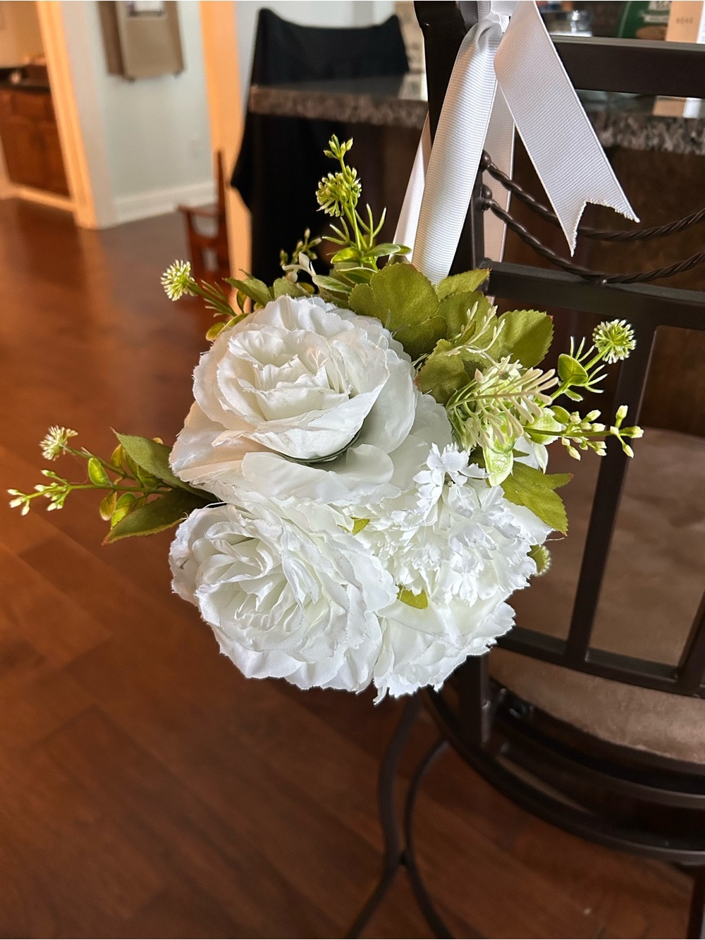 White Artificial Rose and Peony Hanging Pomander Ball - Home Accent